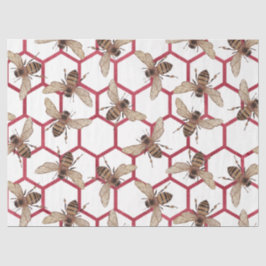 Papel De Seda Série de Abelhas Rosa Vermelha Design 50