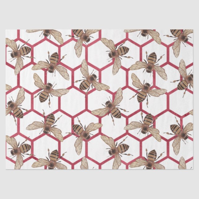 Papel De Seda Série de Abelhas Rosa Vermelha Design 50 (Frente )