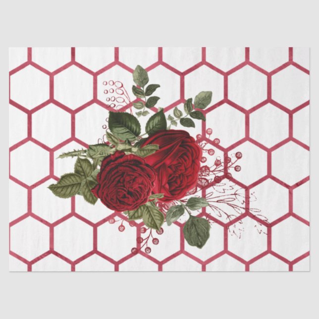 Papel De Seda Série de Abelhas Rosa Vermelha Design 65 (Frente )