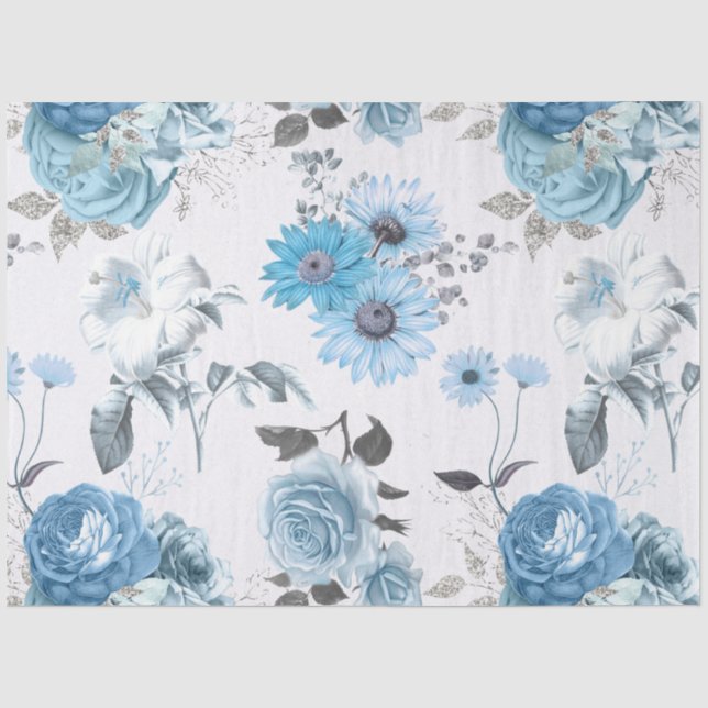 Papel De Seda Série de Design Floral Azul 3 (Frente )