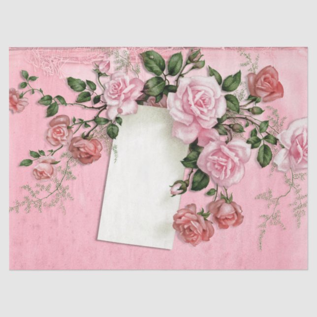 Papel De Seda Série de Design Floral Desbotado Rosa 10 (Frente )