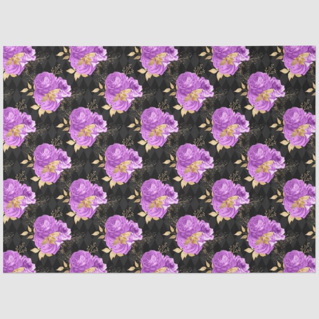 Papel De Seda Série de design floral dourado e roxo 16 (Frente )