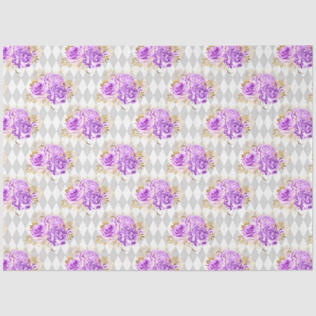 Papel De Seda Série de design floral dourado e roxo 2 (Frente )