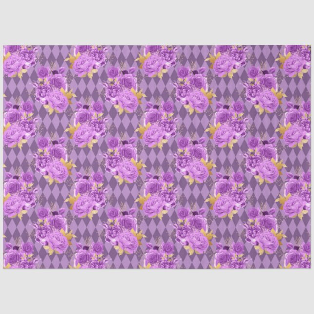 Papel De Seda Série de design floral dourado e roxo 8 (Frente )