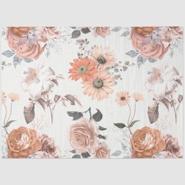 Papel De Seda Série de Design Floral Pêssego 12 (Frente )