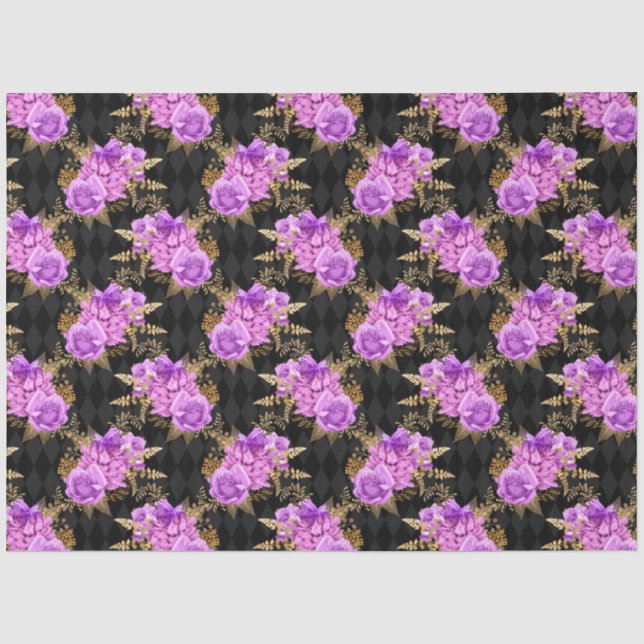 Papel De Seda Série de Design Floral Roxo e Dourado 17 (Frente )