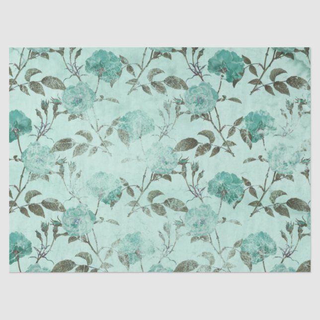 Papel De Seda Série de Design Turquesa Floral Desgastada 8 (Frente )