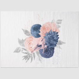 Papel De Seda Série de Efêmeras Florais Rosa e Azul-Marinho Desi