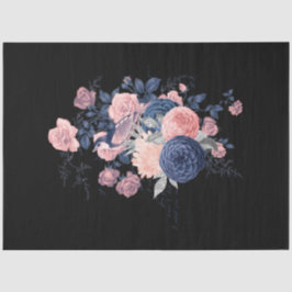 Papel De Seda Série de Efêmeros Florais Rosa e Azul-Marinho Desi