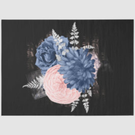 Papel De Seda Série de Ephemera Floral Rosa e Azul-Marinho Desig