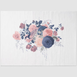 Papel De Seda Série de Ephemera Floral Rosa e Azul-Marinho Desig