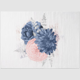 Papel De Seda Série de Ephemera Floral Rosa e Azul-Marinho Desig