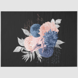 Papel De Seda Série de Ephemera Floral Rosa e Azul-Marinho Desig