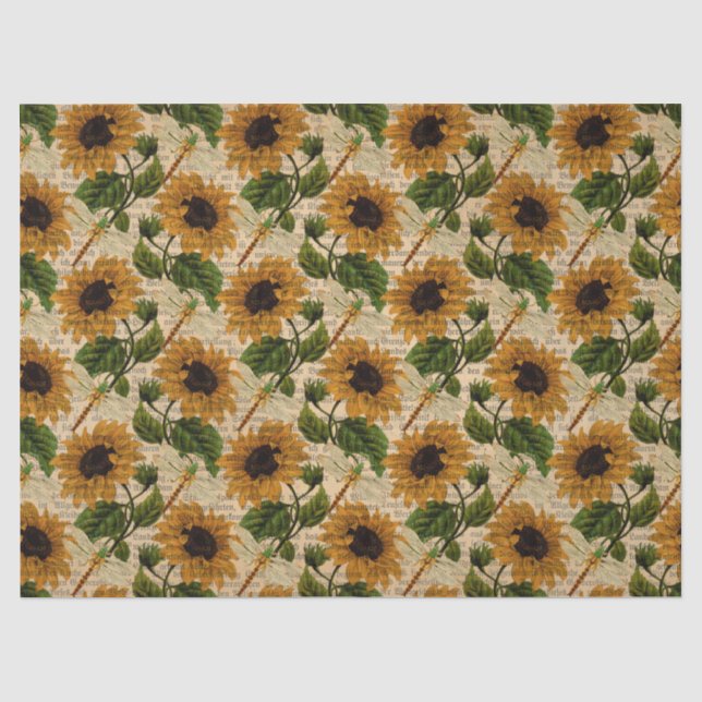 Papel De Seda Série de Girassóis e Libélulas Design 12 (Frente )