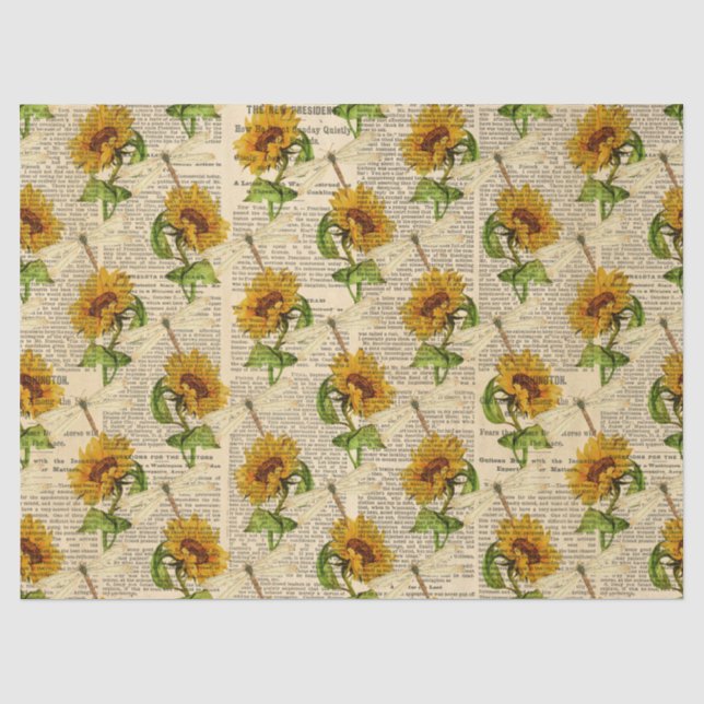 Papel De Seda Série de Girassóis e Libélulas Design 16 (Frente )