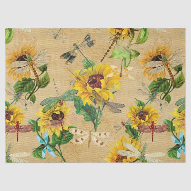 Papel De Seda Série de Girassóis e Libélulas Design 2 (Frente )