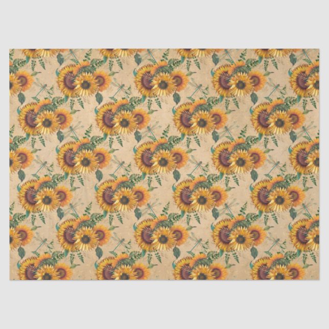 Papel De Seda Série de Girassóis e Libélulas Design 6 (Frente )