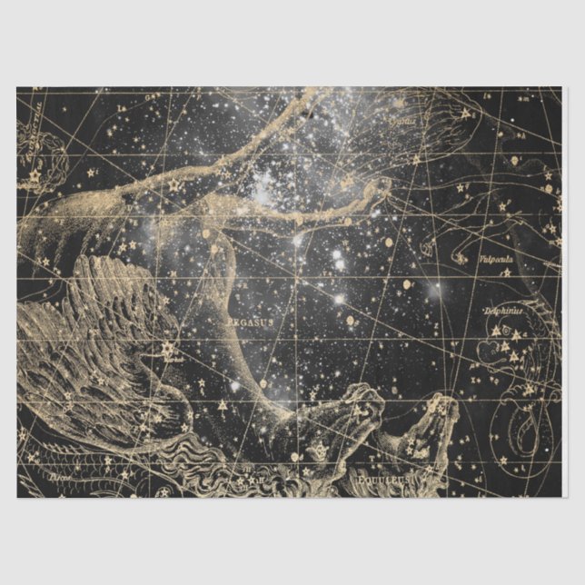 Papel De Seda Série de Mapa Estelar da Galáxia Preto e Dourado D (Frente )