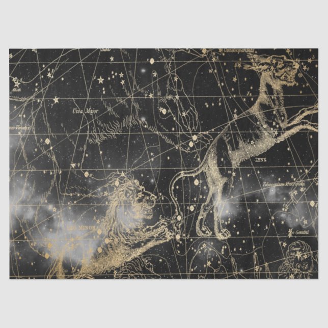 Papel De Seda Série de Mapa Estelar Galáxia Dourada e Preta Desi (Frente )