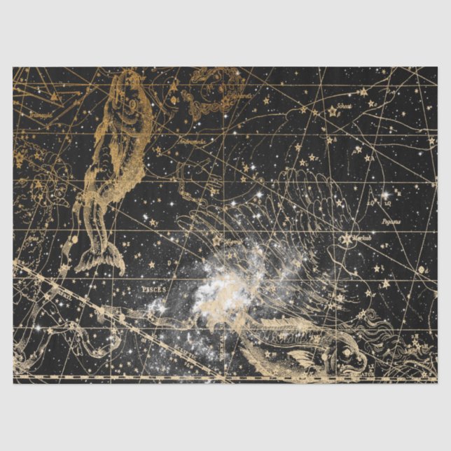 Papel De Seda Série de Mapa Estelar Galáxia Dourada e Preta Desi (Frente )