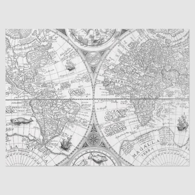 Papel De Seda Série de Mapas Digitais Preto e Branco Design 11 (Frente )