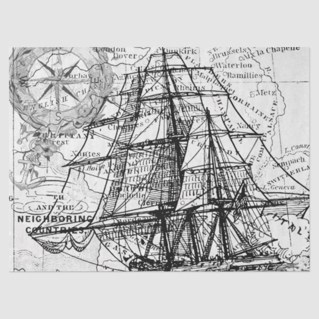 Papel De Seda Série de Mapas Digitais Preto e Branco Design 13 (Frente )