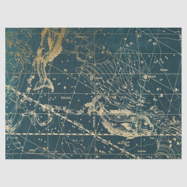 Papel De Seda Série de Mapas Estelares da Galáxia Dourada Design (Frente )