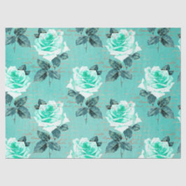 Papel De Seda Série Desenho Floral Turquesa Desgastado 9