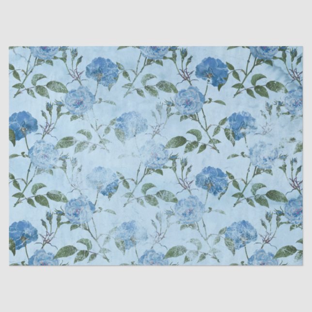 Papel De Seda Série Floral Azul Desgastado Design 4 (Frente )