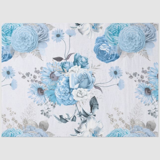 Papel De Seda Série Floral Azul Design 1 (Frente )