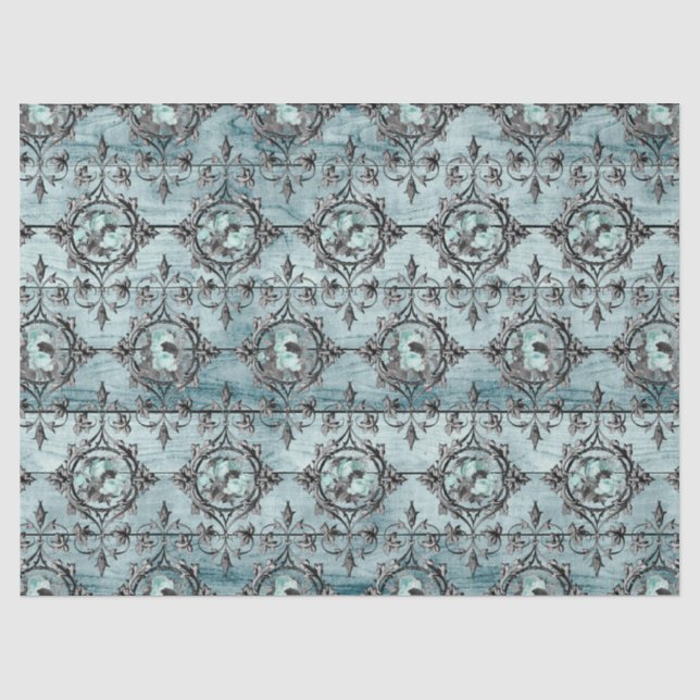 Papel De Seda Série Floral Desgastada Aqua Design 4 (Frente )
