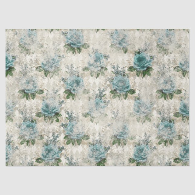 Papel De Seda Série Floral Shabby Aqua Design 2 (Frente )
