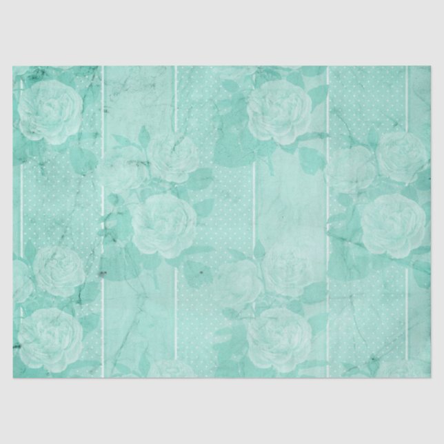 Papel De Seda Série Floral Turquesa Desgastada Design 1 (Frente )