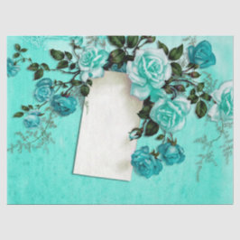 Papel De Seda Série Floral Turquesa Desgastada Design 3