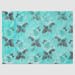 Papel De Seda Série Floral Turquesa Desgastada Design 4