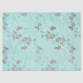 Papel De Seda Série Floral Turquesa Desgastada Design 5