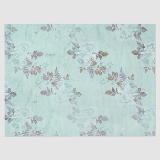Papel De Seda Série Floral Turquesa Desgastada Design 5 (Frente )