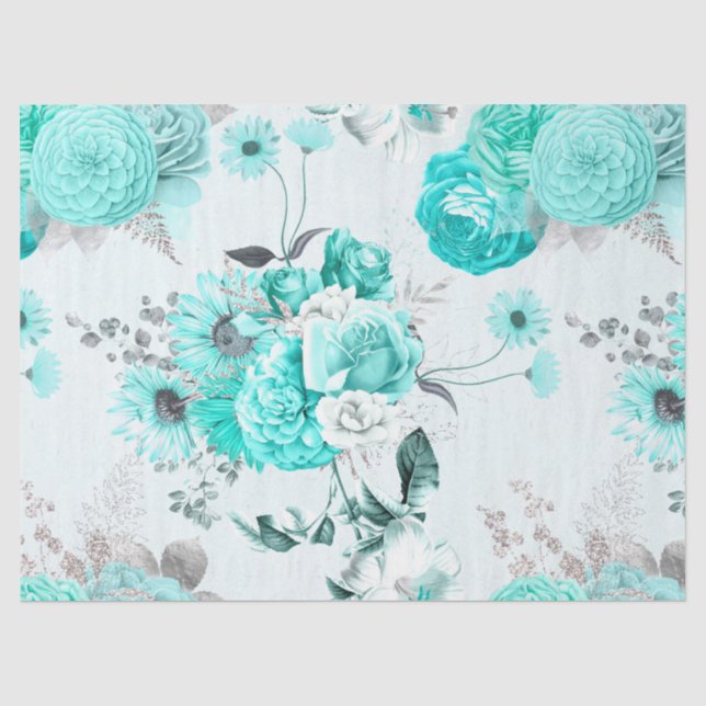 Papel De Seda Série Floral Turquesa Design 1 (Frente )