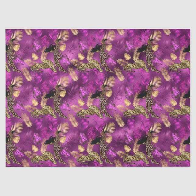 Papel De Seda Série Leopardo roxa e Dourada Design 6 (Frente )