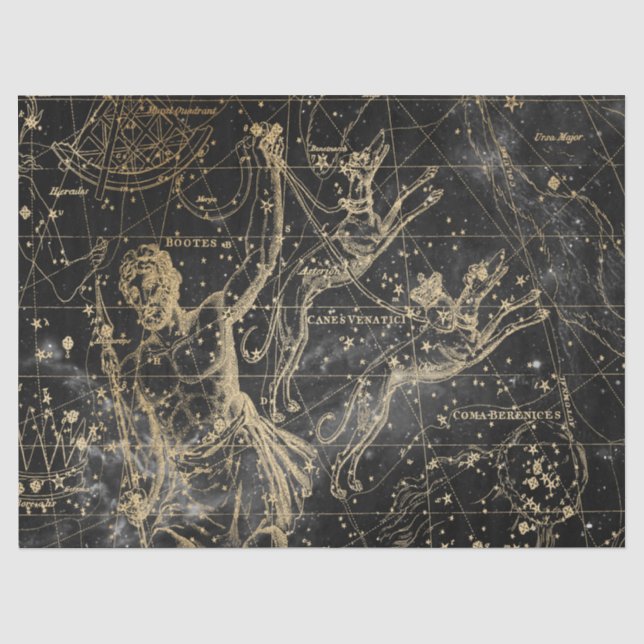 Papel De Seda Série Mapa Estelar Galáxia Dourada e Preta Design  (Frente )