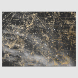Papel De Seda Série Mapa Estelar Galáxia Dourada e Preta Design 