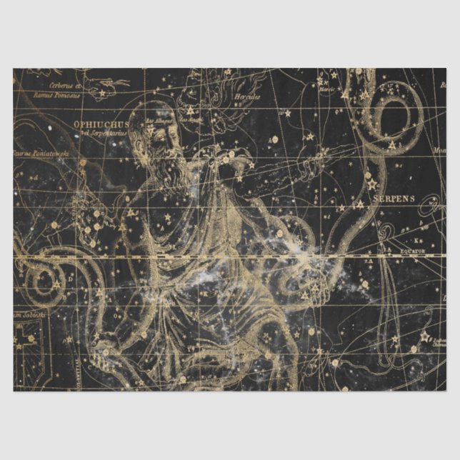 Papel De Seda Série Mapa Estelar Galáxia Dourada e Preta Design  (Frente )