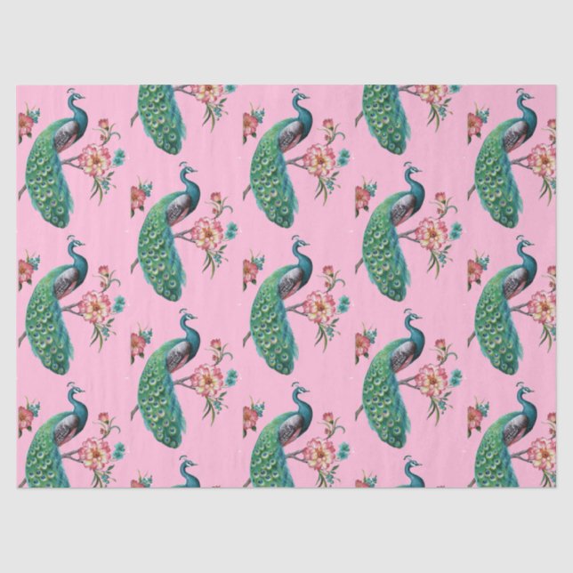 Papel De Seda Série Pavão Design  4 RosaPapel Tissue (Frente )