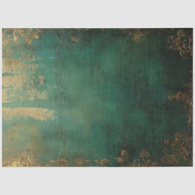 Papel De Seda Série Romântica Antiga de Esmeralda e Ouro Design  (Frente )
