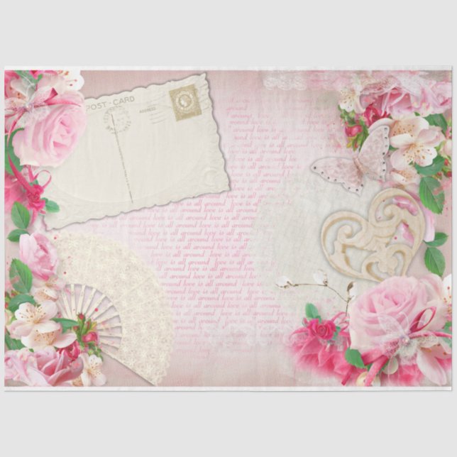 Papel De Seda Série Rosa Romântica Design 12 (Frente )