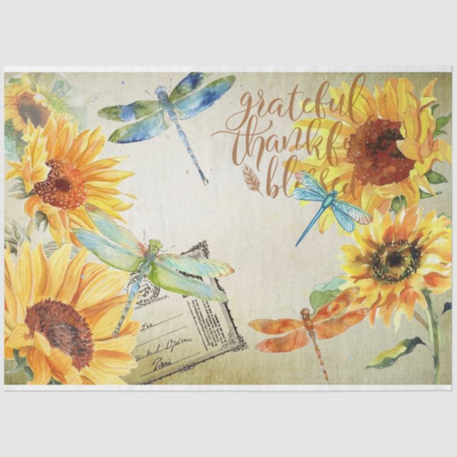 Papel De Seda Série Sunflower e Dragonfly Design 4 (Frente )