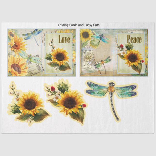Papel De Seda Série Sunflower e Dragonfly Design 8 (Frente )