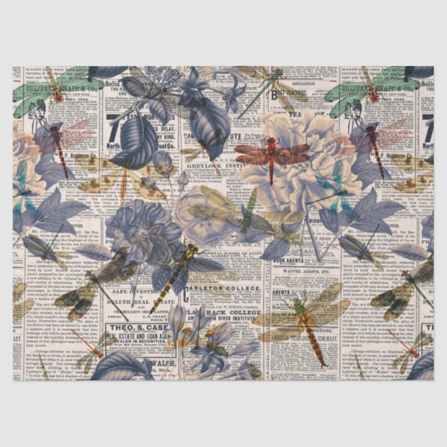 Papel De Seda Série Vintage Dragonflies Design 5 (Frente )