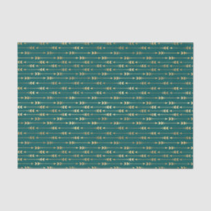 Papel De Seda Setas Teais e Douradas