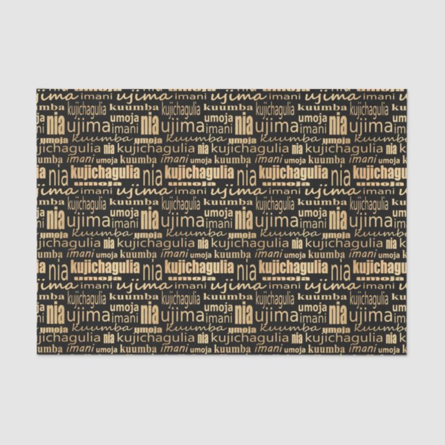 Papel De Seda Sete Princípios Kwanzaa (Preto/Dourado) (Frente )